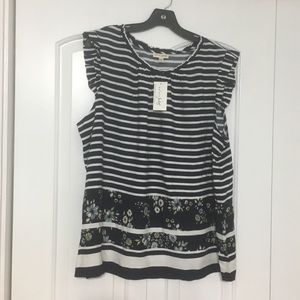 Maison Jules Striped Floral Blouse